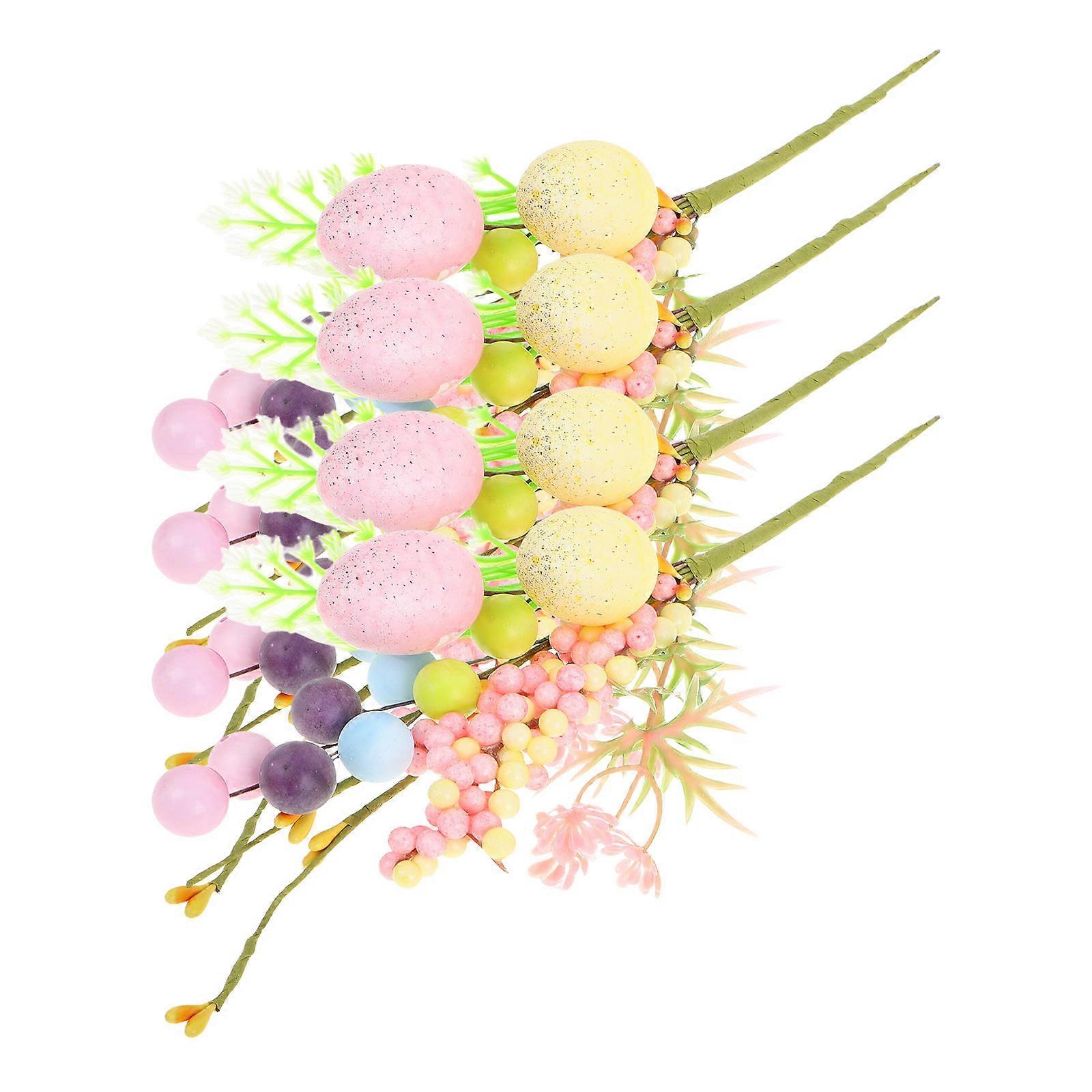 Artificial Easter Egg Branches Floral Stems for Vase Decoration 4Pcs Plastic Multi