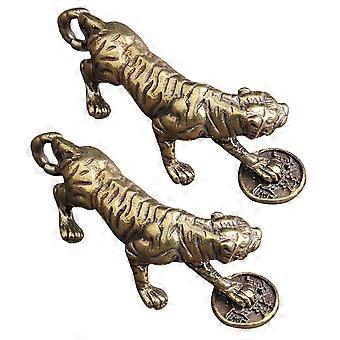 Old Tiger Key Ring Pendant Crafted from Brass for Bag Decoration 2Pcs