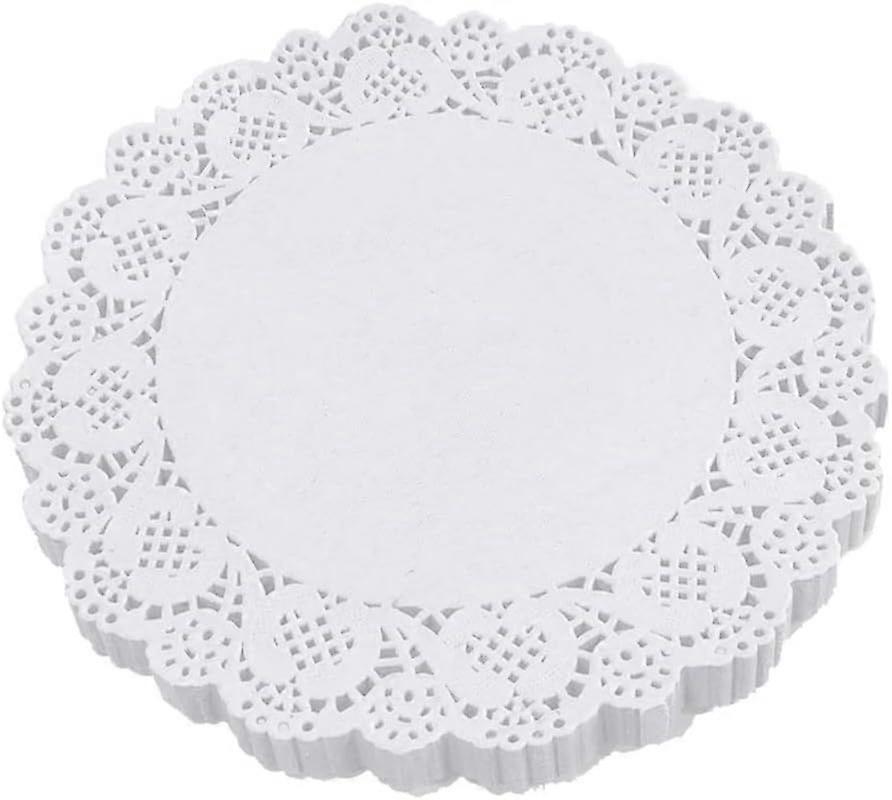 Toalhinhas de papel branco de 10 cm (4 polegadas), toalhinhas de papel rendado redondas decorativas, 100 unidades brancas de 10 cm (4 polegadas).