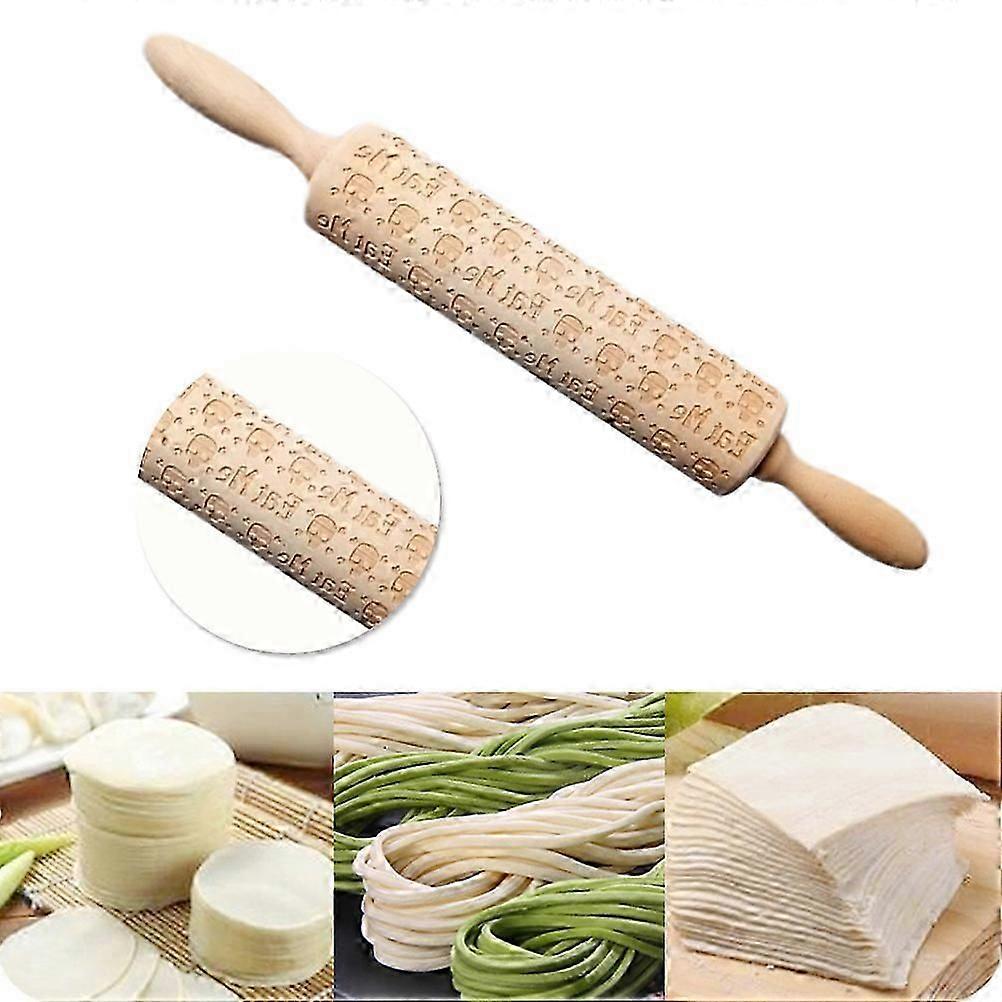 Skull Pattern Rolling Pin Wood for Baking Use Light Brown Material