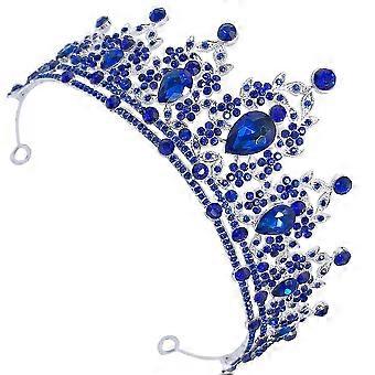 Blue Wedding Tiara Rhinestone Crown Headpiece for Decoration