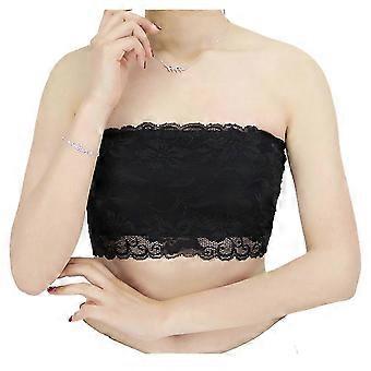 Women's Black Floral Lace Strapless Bandeau Tube Bras, 3 Pack XL, No Padded Nylon Undergarment for Low Cut Tops Summer Wear