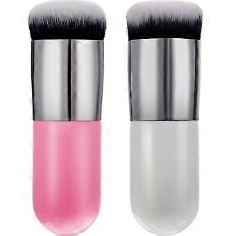 2 Pieces Foundation Brush Chubby Makeup Brush Makeup Brush Travel Powder Brush for Blending Liquid, Cream or Powder Cosmetics (white and rose gold, pi