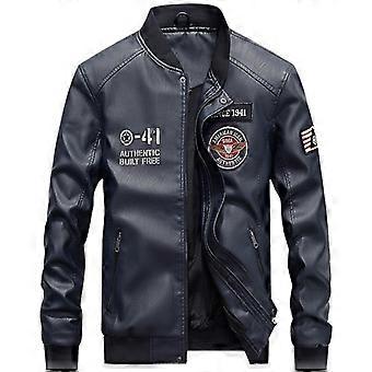 Men's Spring and Autumn PU Leather Jacket Baseball Stand-Up Collar Trendy Men's Leather Jacket Versatile Casual Jacket