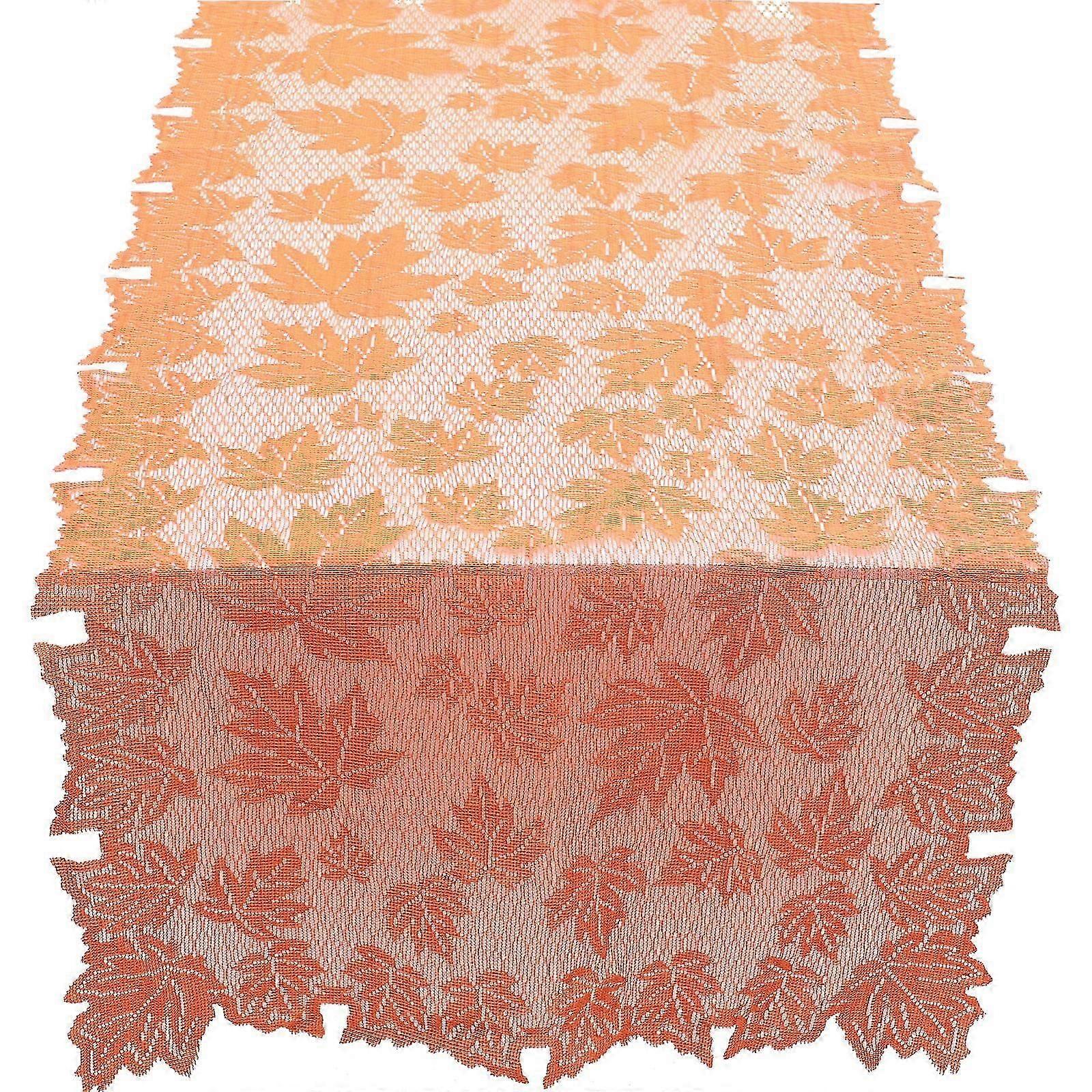 Orange Lace Table Runner for Thanksgiving, Polyester Rectangular, 209x50cm, 1 Pack
