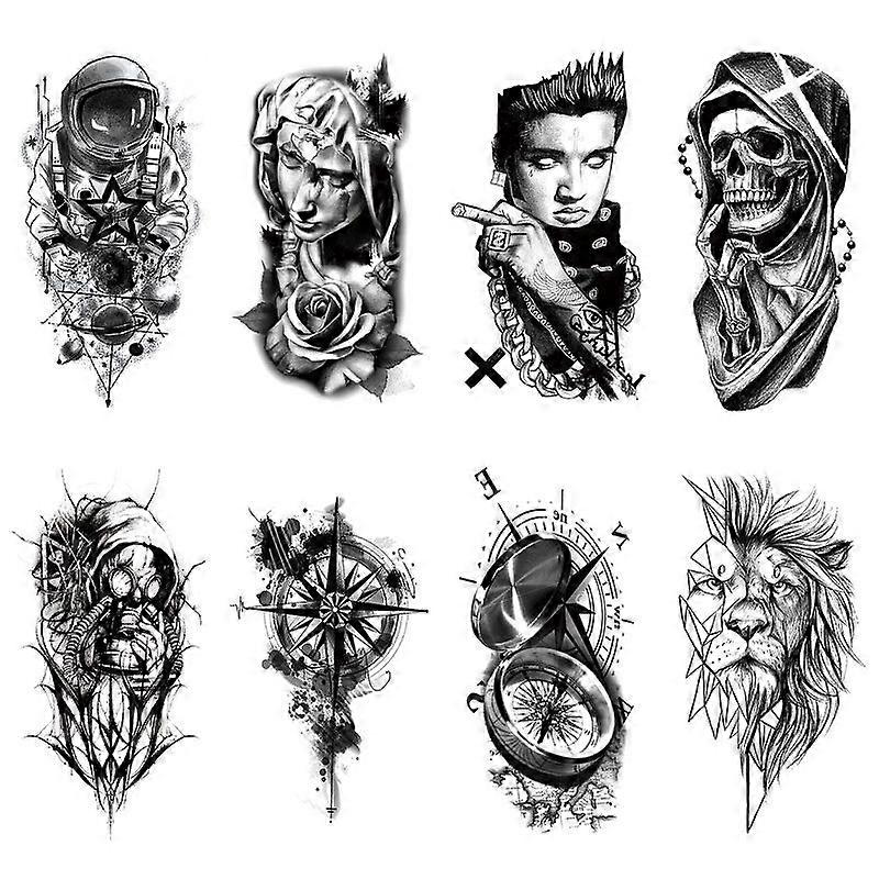 8-Piece Black Astronaut Full Arm Temporary Tattoo Set