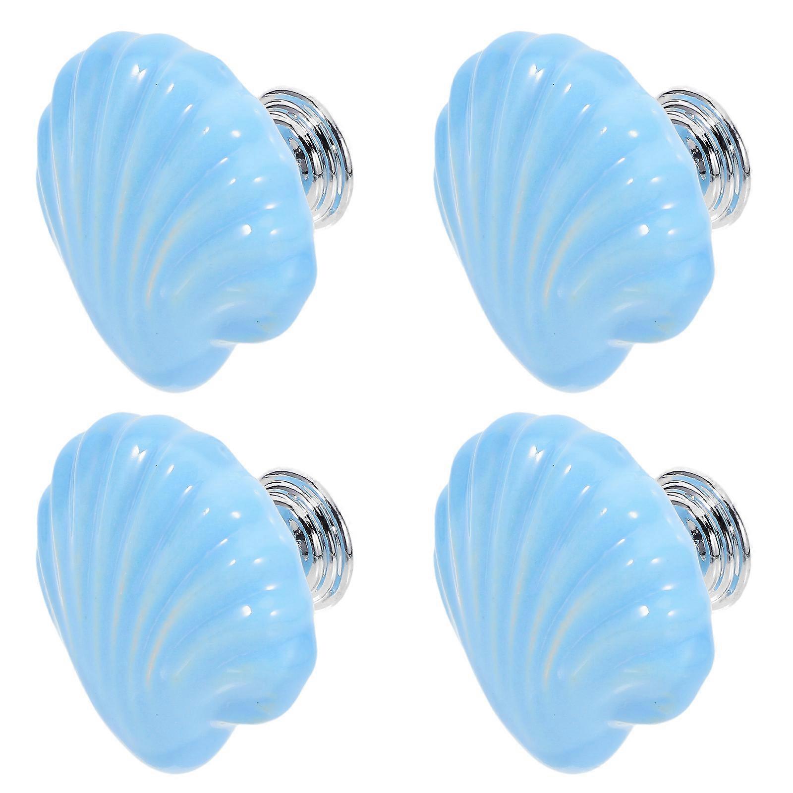 Pull Handle Ceramic Shell Knobs for 8Pcs Blue Sea Style Cabinet Knob