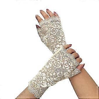 Halbfingerhandschuhe aus Spitze mit Blumenstickerei, durchsichtig, mit Lochmuster und Gummizug für Damen, Braut, Hochzeit, besondere Anlässe