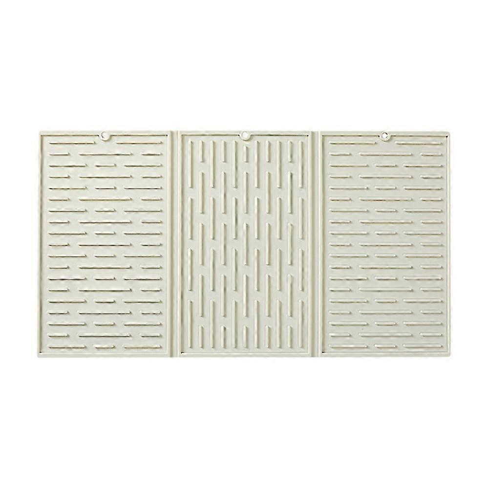 Creamy White Foldable Tri-Fold Tableware Drying Mat Silicone Draining Mat for Kitchen Counters