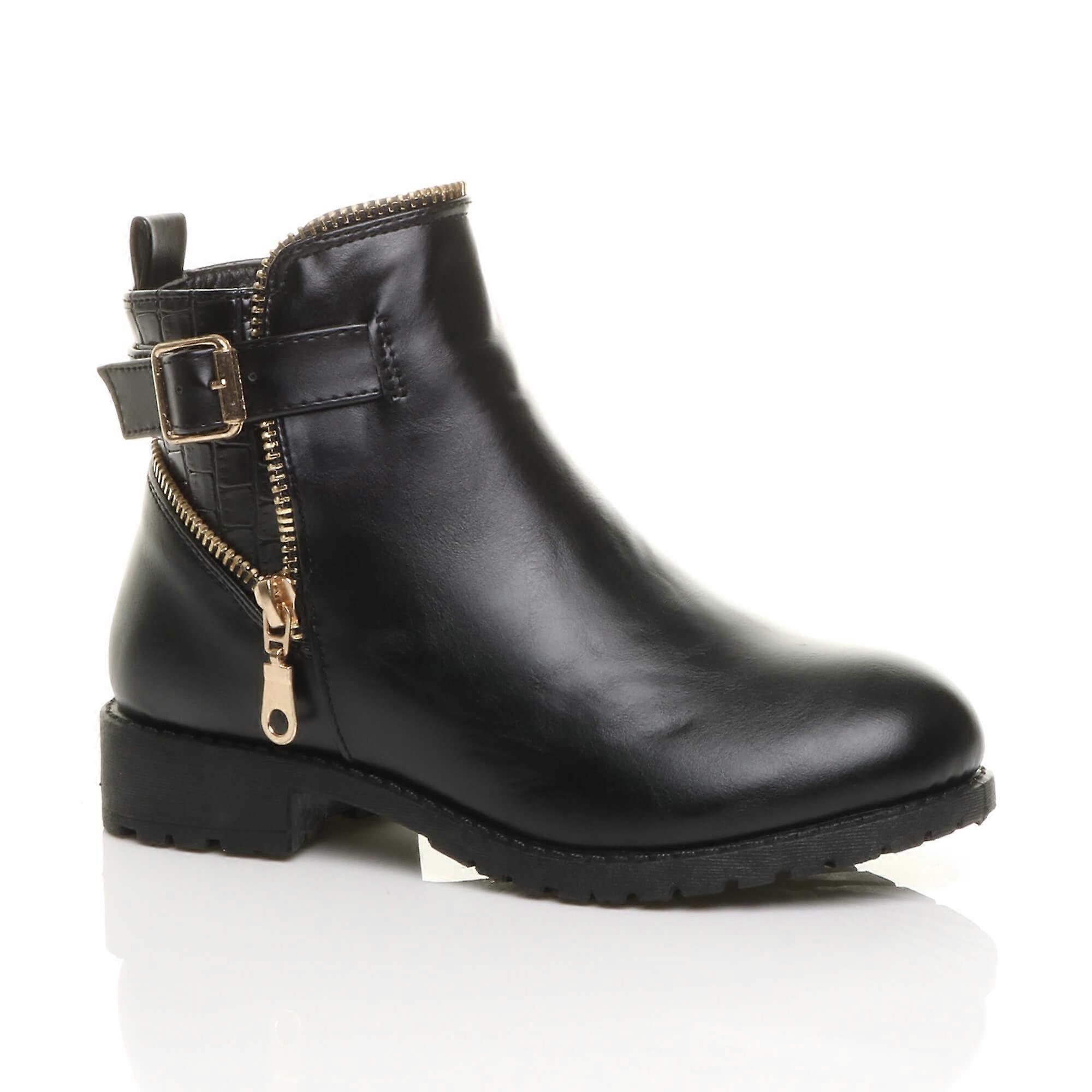 Gold Zip Biker Ankle Boots