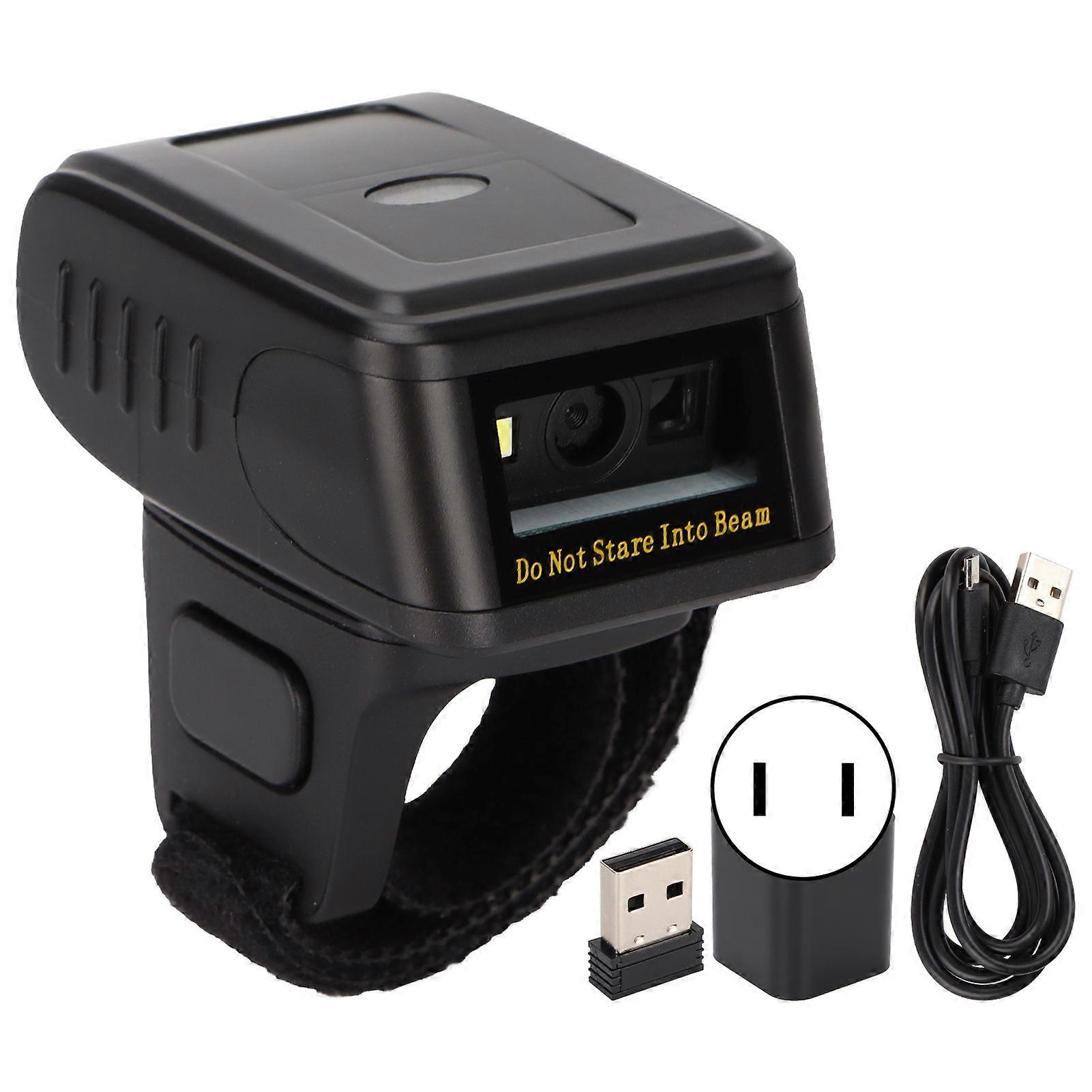 Scanner Black Portable Mini Wireless 2.4g Handheld Wearable Ring Barcode ScannerUS Plug