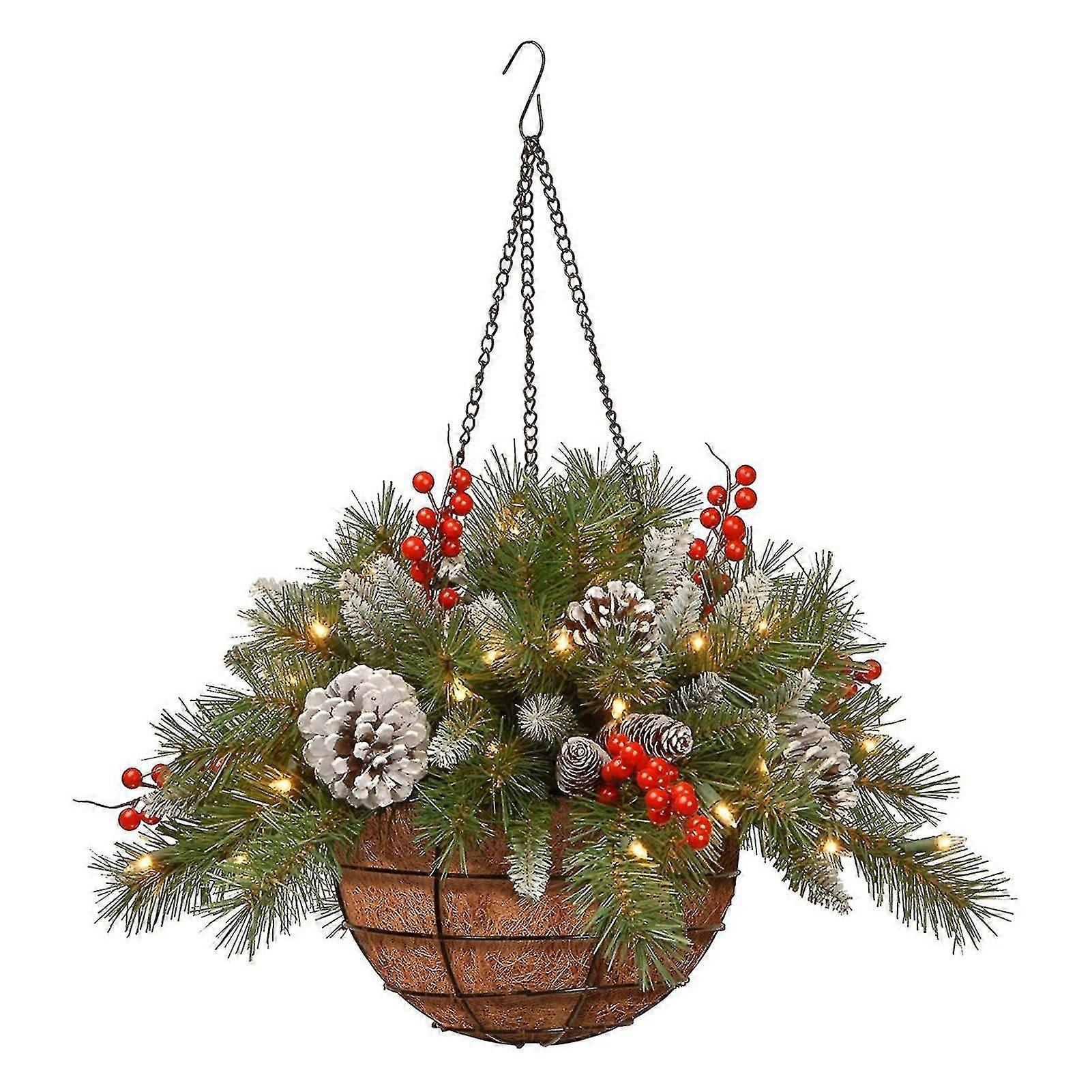 Compact Flocked Christmas Hanging Basket LED