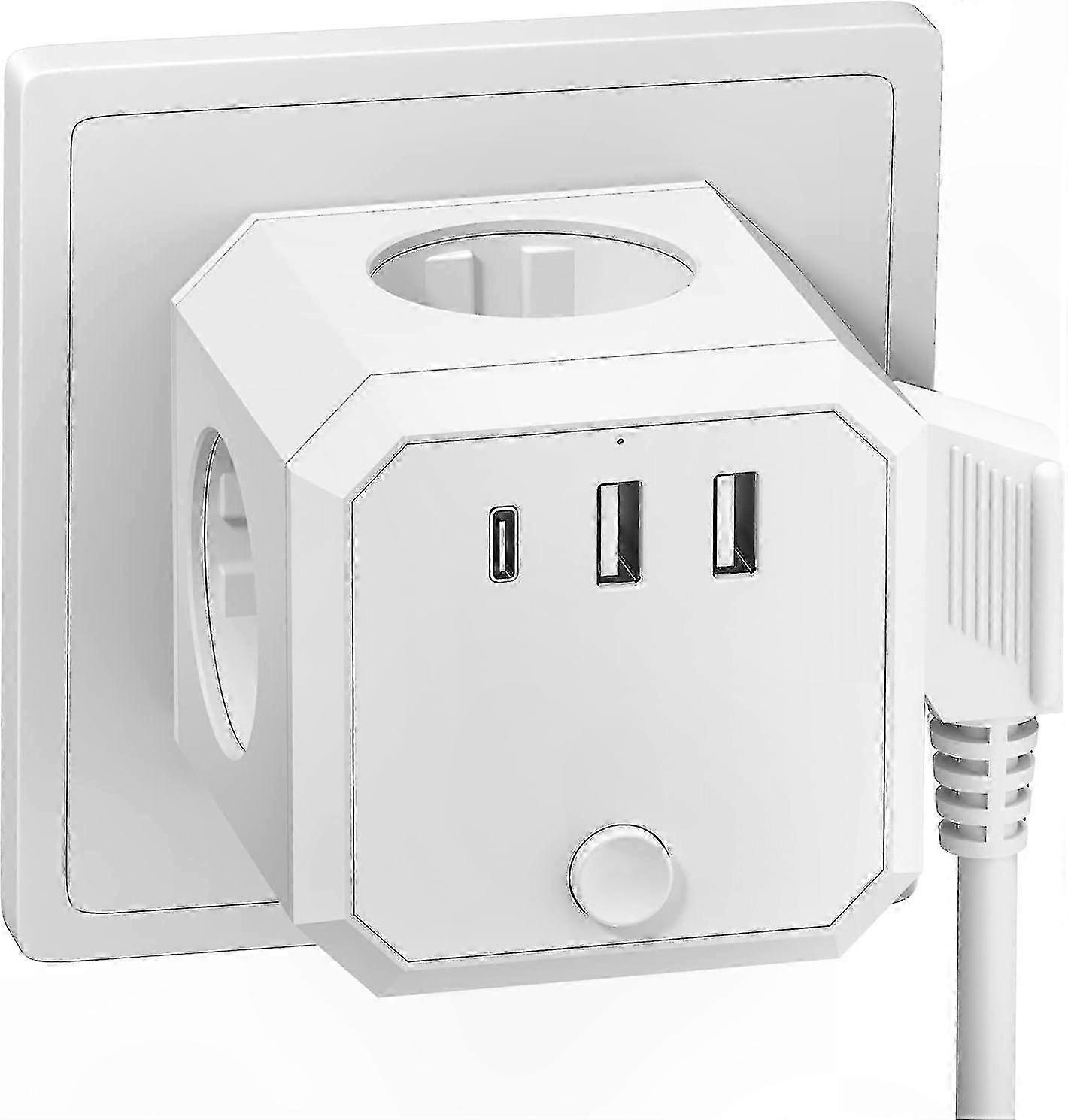 Portable Socket Cube with Switch, 4-Outlet Multi Plug Adapter, Compact and Practical Power Strip compatible with Home or Office Use