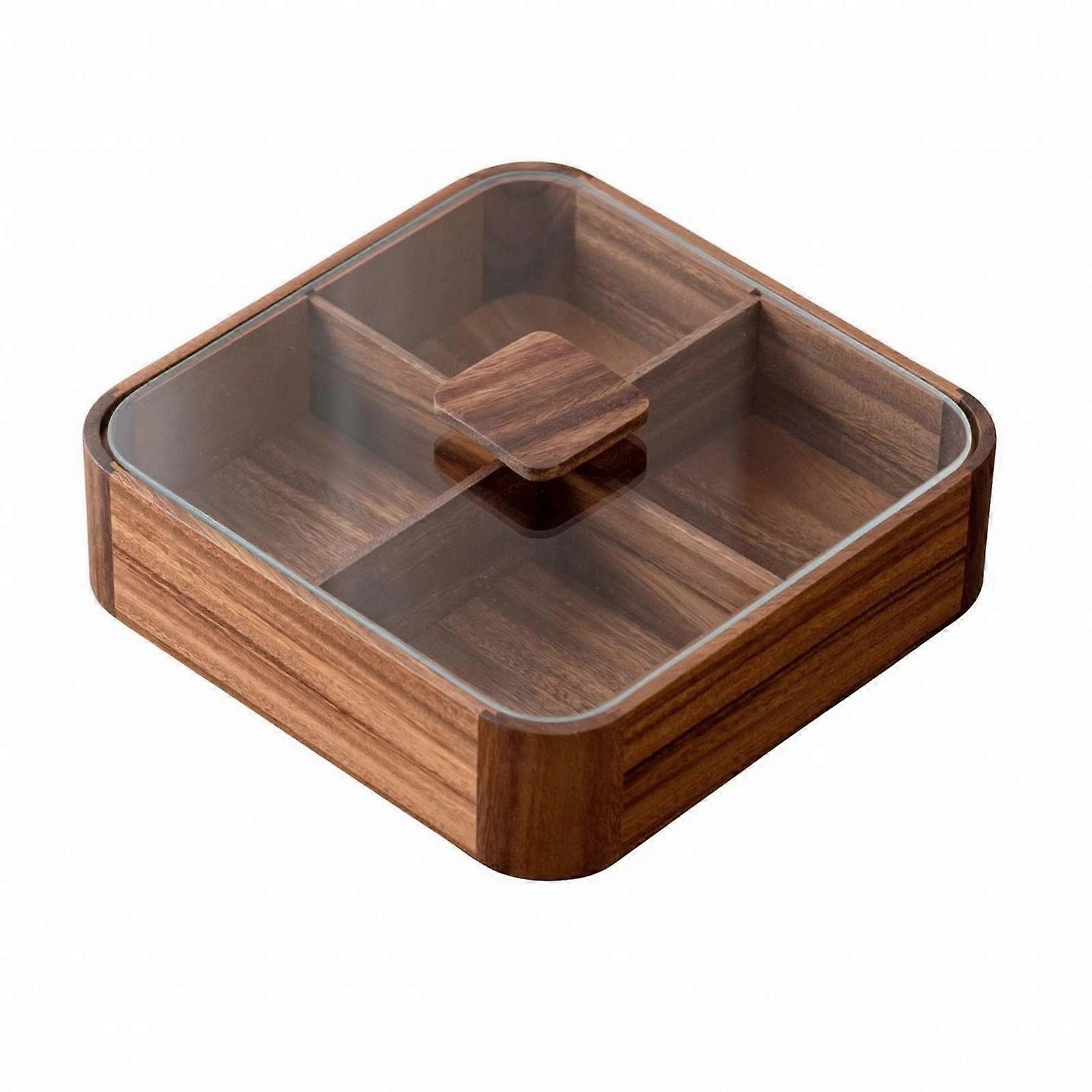 Partitioned Wooden Candy Box with Handle | Rounded Rectangular Shape, Wooden
