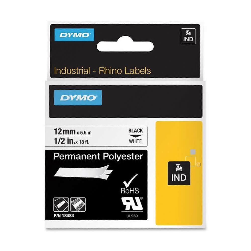 POLYESTER Dymo Ruban Industriel Efficace Usage Général Label Blanc 12mmx5.5m