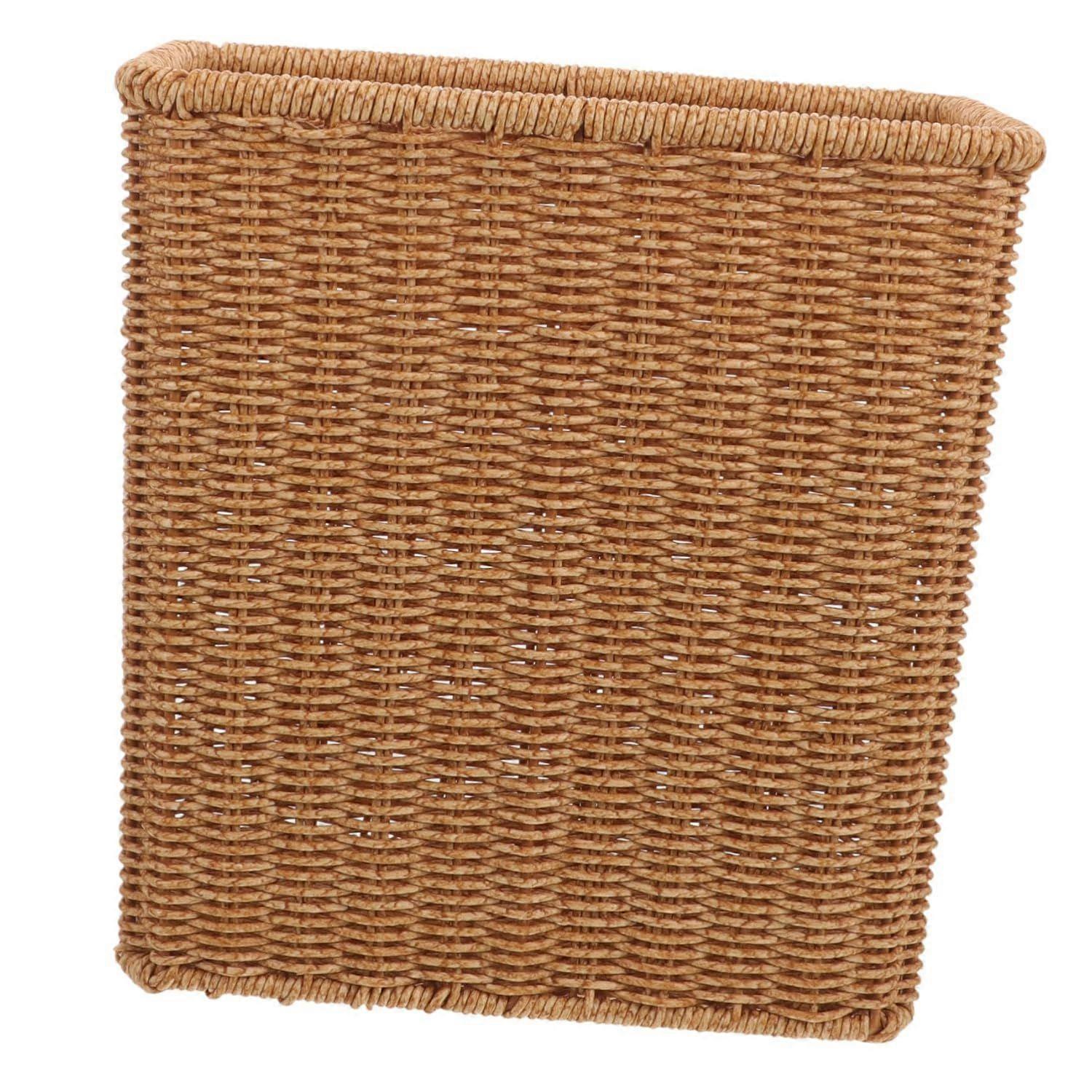 Slim Woven Trash Can with Lid, Rectangular Plastic Iron Frame