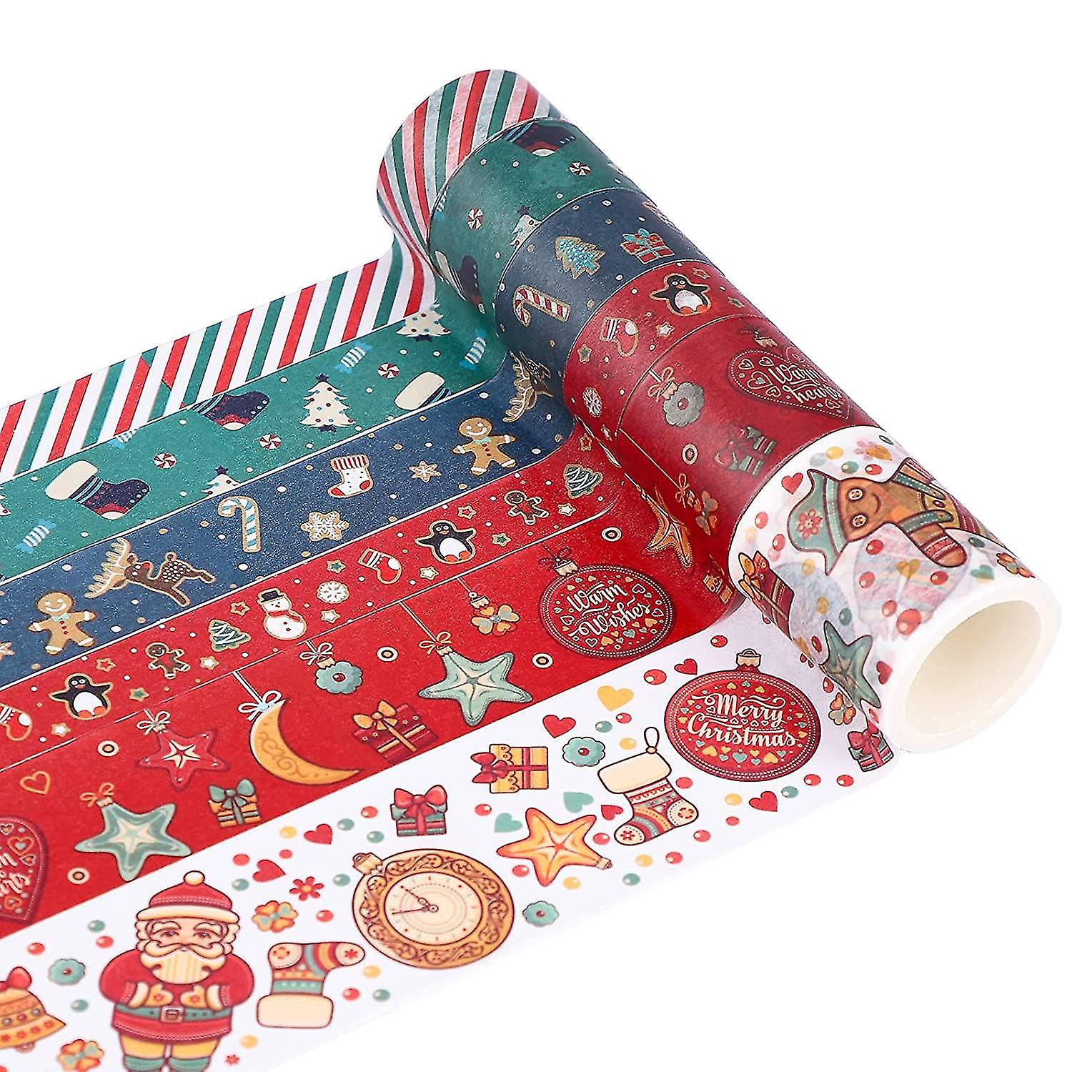 Christmas Washi Tape Set 6 Rolls Xmas Holiday Decorative Washi Making Tapes Diy Adhesive Gift Table For Xmas Decorations, Christmas Cards Sealing