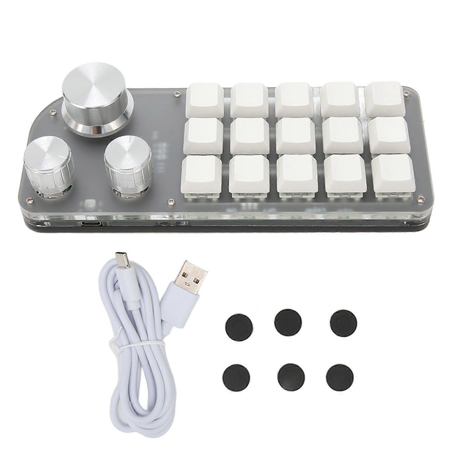 Programmable Keypad 15 Keys 3 Knobs Blue Switch Mechanical Memory Function Mini Keypad for Gaming Office Media YEMMA