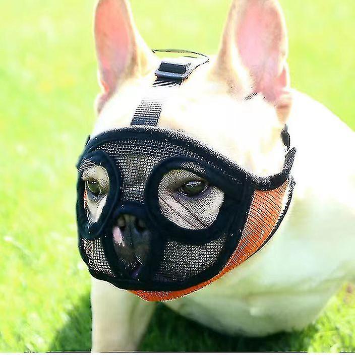 Dog Muzzle With Short Snout Adjustable Breathable Mesh Muzzle For English French Bulldogs Anti-bite Chewing