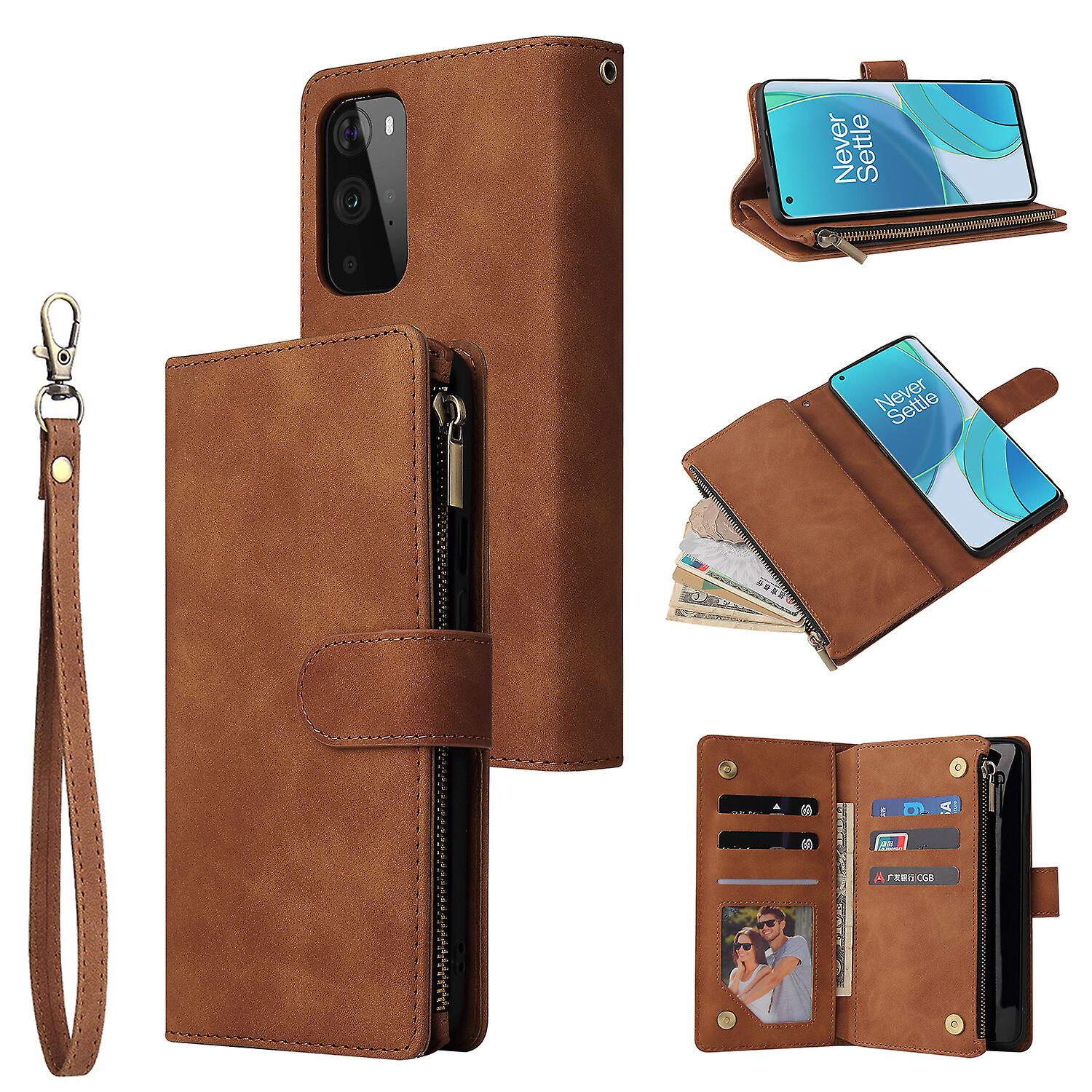 Compatible With Oneplus 9 Pro Premium Pu Leather Magnetic Handbag Zipper Pocket Card Slots Case