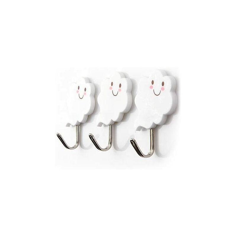 3PCS Creative Wall Hook Stainless Steel Wall Hook Extra Adhesive Waterproof Hook - Cute White Cloud Plastic