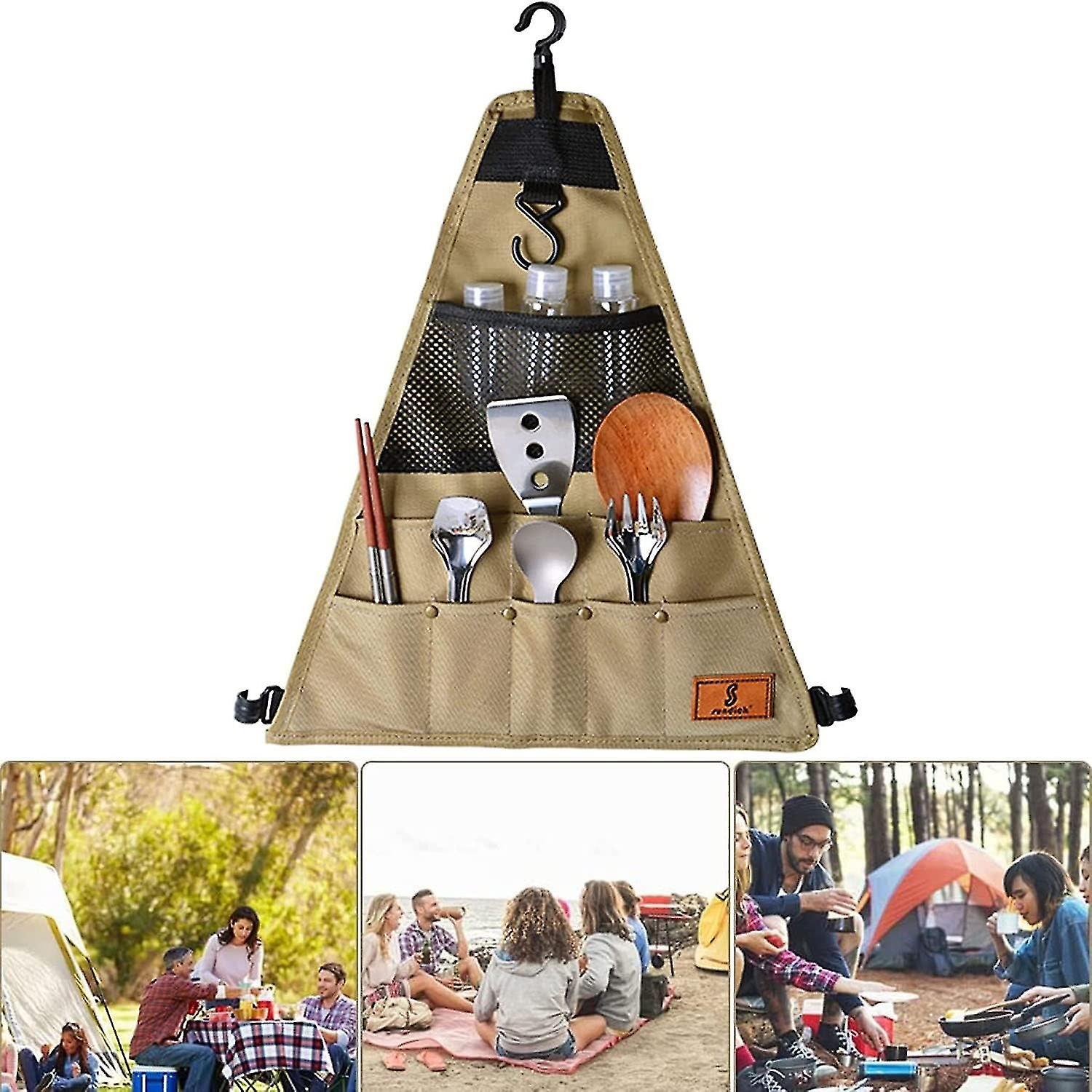 Οξφόρδη ύφασμα υπαίθρια bbq αποθήκευση κρεμαστή τσάντα φορητά πτυσσόμενα επιτραπέζια σκεύη διοργανωτής (τρίγωνο)