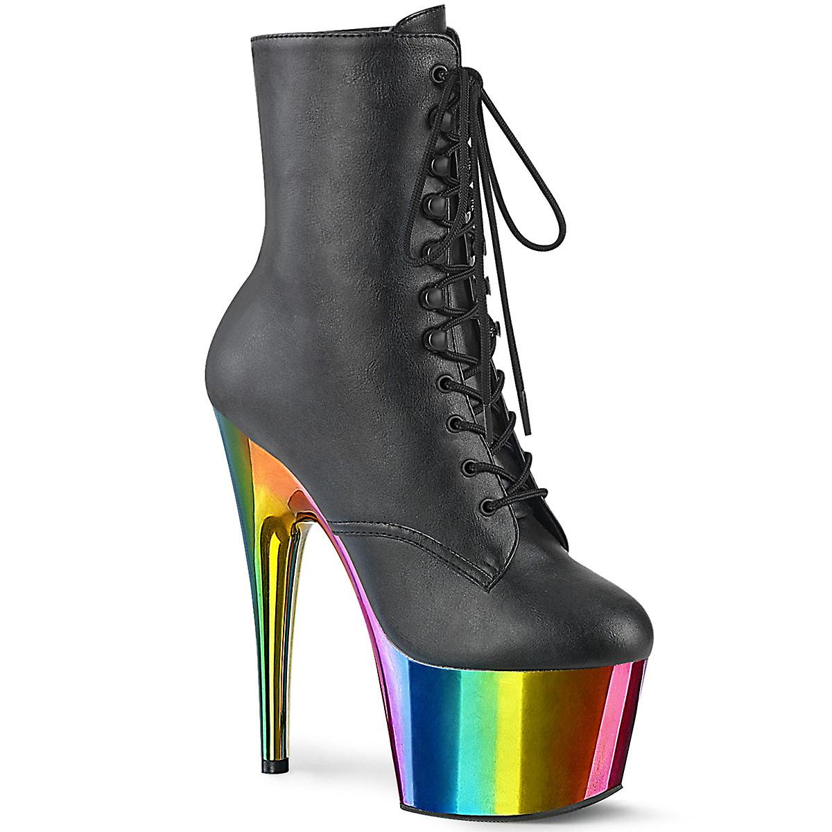 Pleaser Stiefeletten Adore-1020rc Swk Kunstleder/Regenbogen Chrom