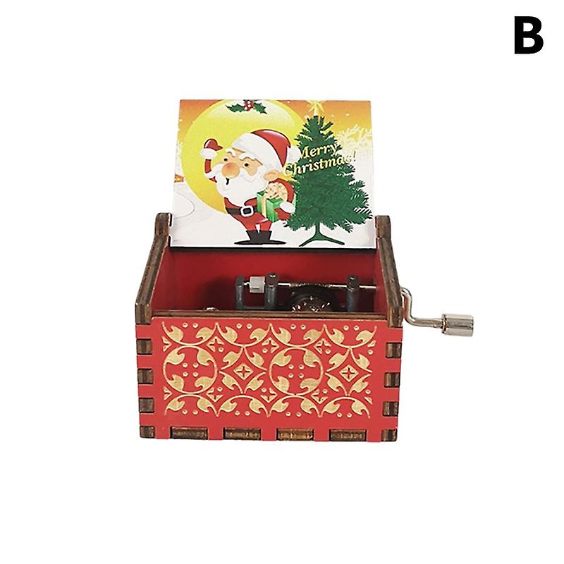 レッドメリークリスマステーマオルゴールカービング木製ハンドクランクオルゴールギフト