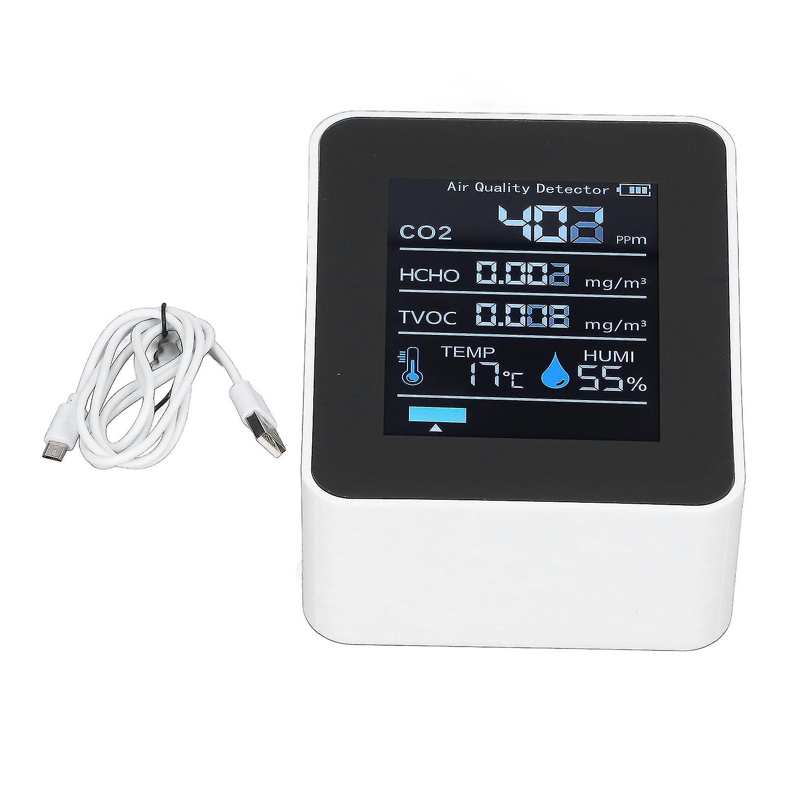 5-in-1 Bluetooth Air Quality Monitor: CO2, TVOC, Temp, Humidity & USB Charging