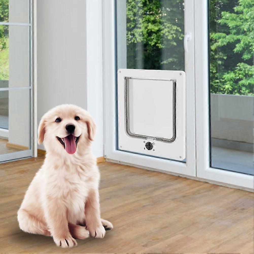 4 Way Rotating Switch Controllable Flexible Switch Pet Lock Flap Door for Pet Cats(White)