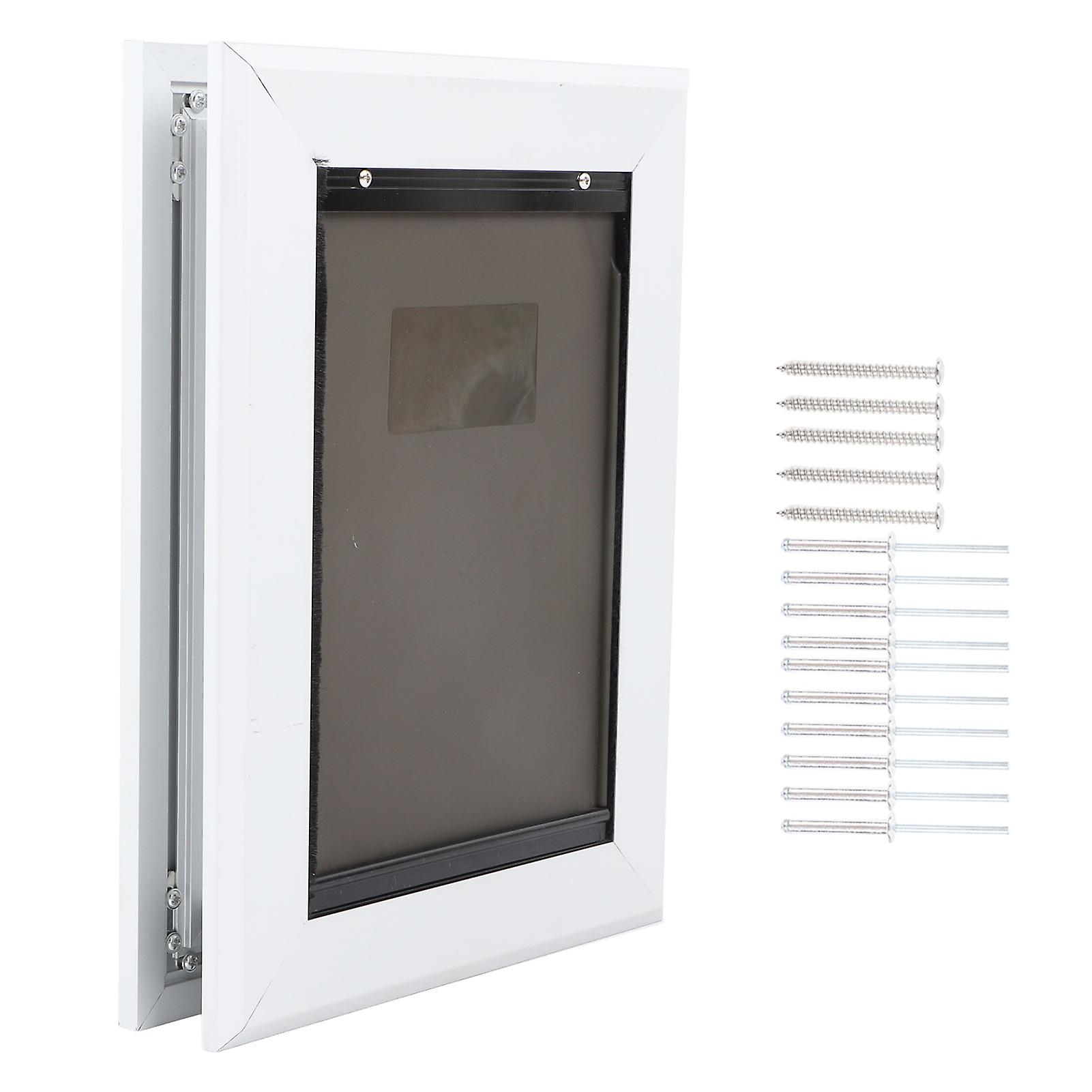 Flexible, lockable, security, robust and durable dog flap for internal and external doors, silver, 342 x 252.5 x 65 mm