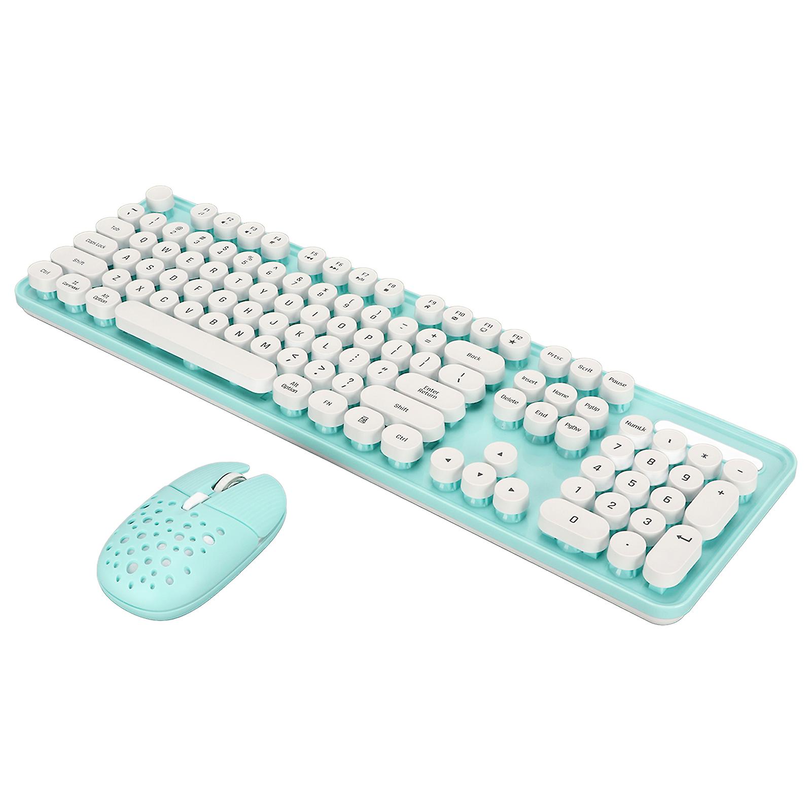 Wireless Keyboard and Mouse Combo Pure Color Retro 2.4G Wireless Keyboard Mouse with Round Keycaps And Numeric Keypad Blue Board 