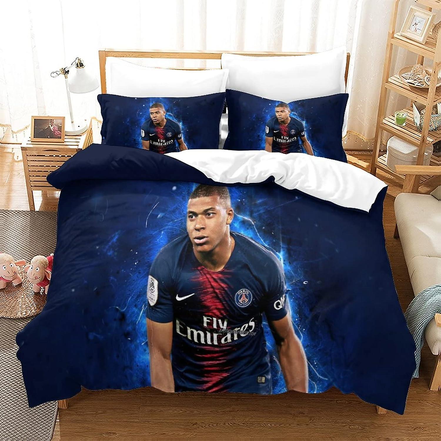 Zestaw poszewek na kołdrę z nadrukiem 3D Mistrzostw Świata Zestaw pościeli na kołdrę z pojedynczym nadrukiem Komplet pościeli Soft Football Superstar Kylian Mbappe Lekka poszewka na kołdrę z mikrofibry