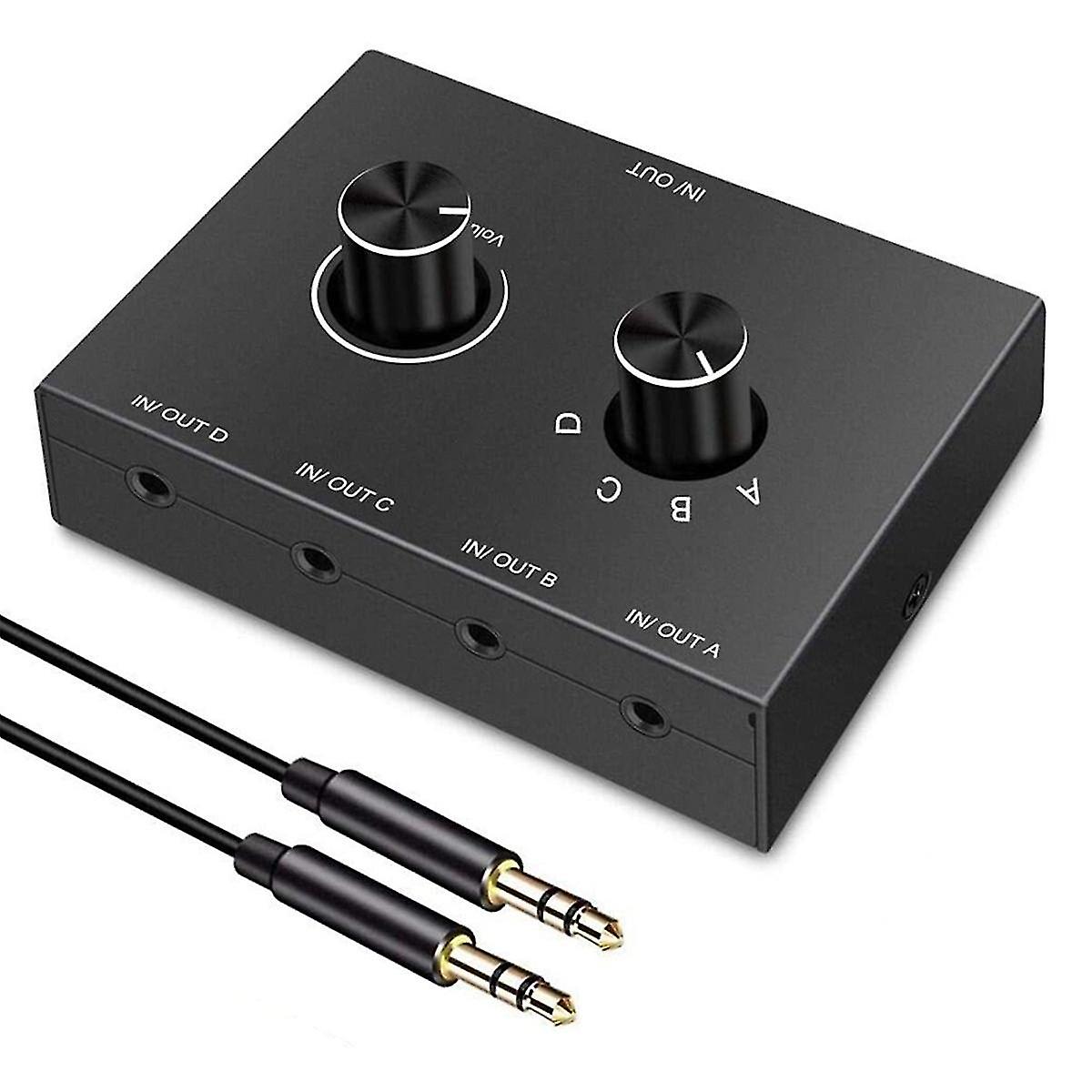 4 Way 3.5mm Jack Audio Switcher Stereo Bi-directional Audio Switch Splitter Box 4 In 1 Out Headphon-hy