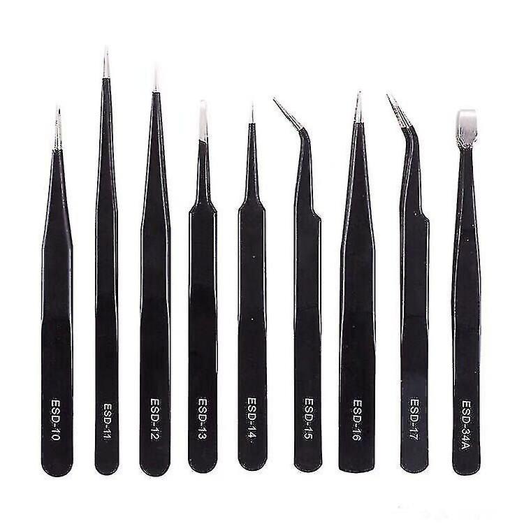 10-Piece Anti-Static Precision ESD Tweezers Maintenance Tools Kit for Electronics