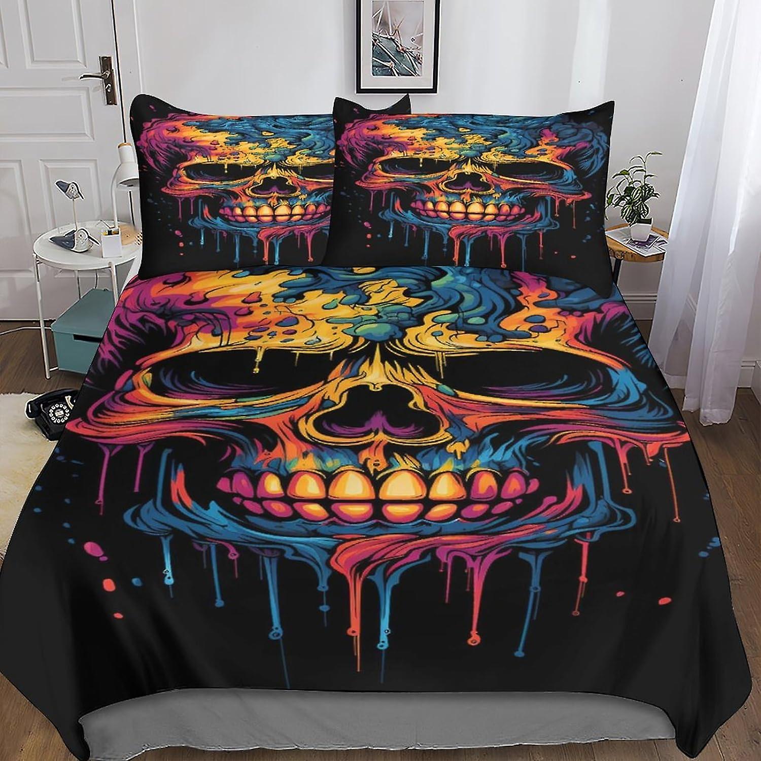 VCLUST Blommor Skull Sängkläder Uppsättningar 3D Täcke Cover Evil Skelett Påslakan Set För Barn Dekor Täcke Täcke 3 Delar Set Med Dragkedja Stängning Mjuk Mikrofon