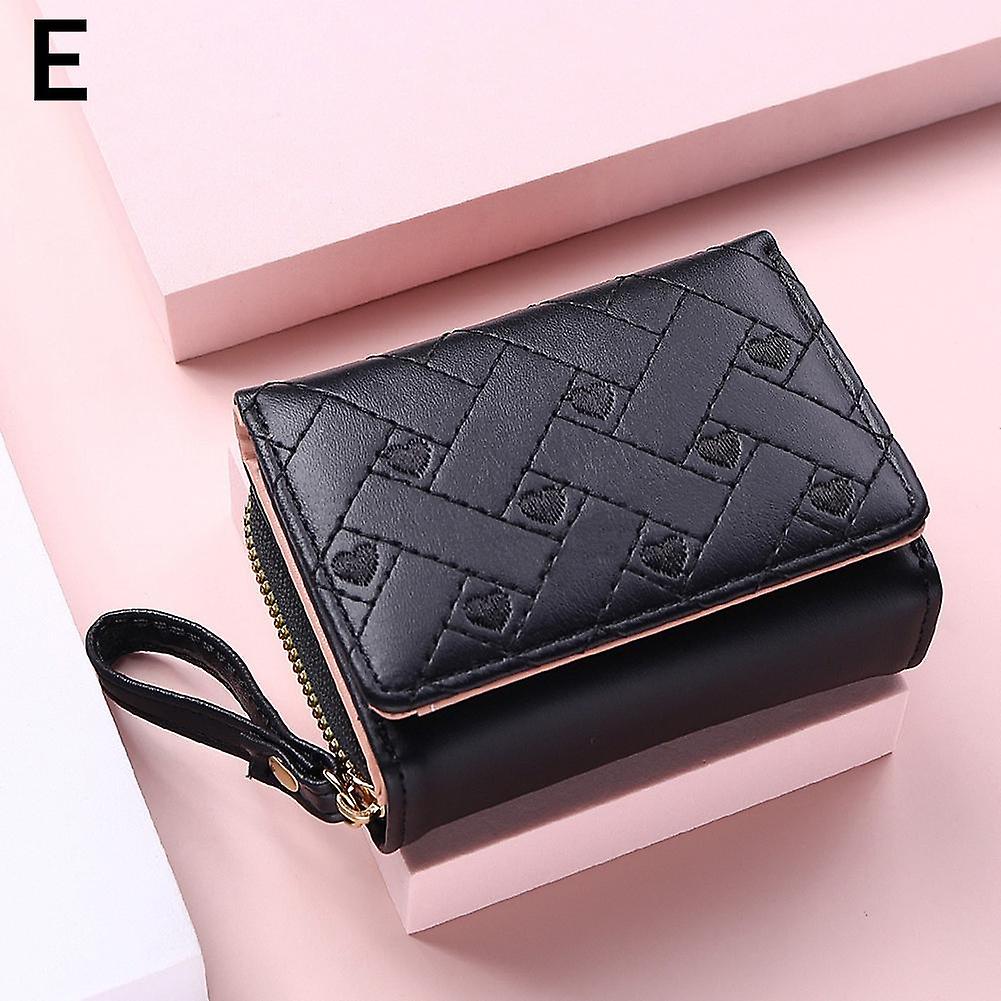 Black (E)$ Coin Purse Women's Wallet Fashion Embroidered Love Coin Purse Trifold Card Holder Multi-Card Slot Wallet