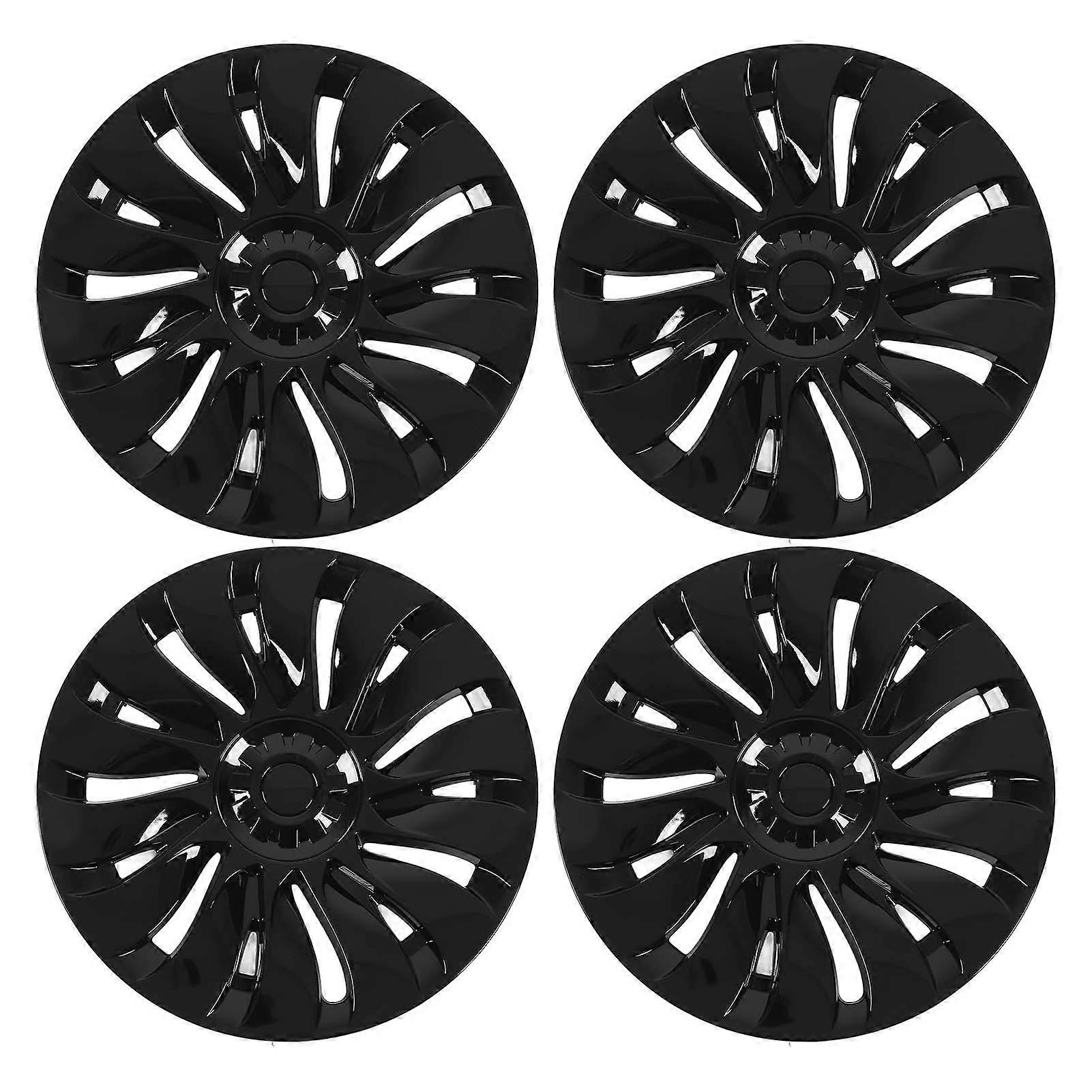 4pcs Hub Cover Glossy Black Wheel Hub Protective Cap Replacement For Tesla Model Y 2020 To 2023 19 Inches Hub