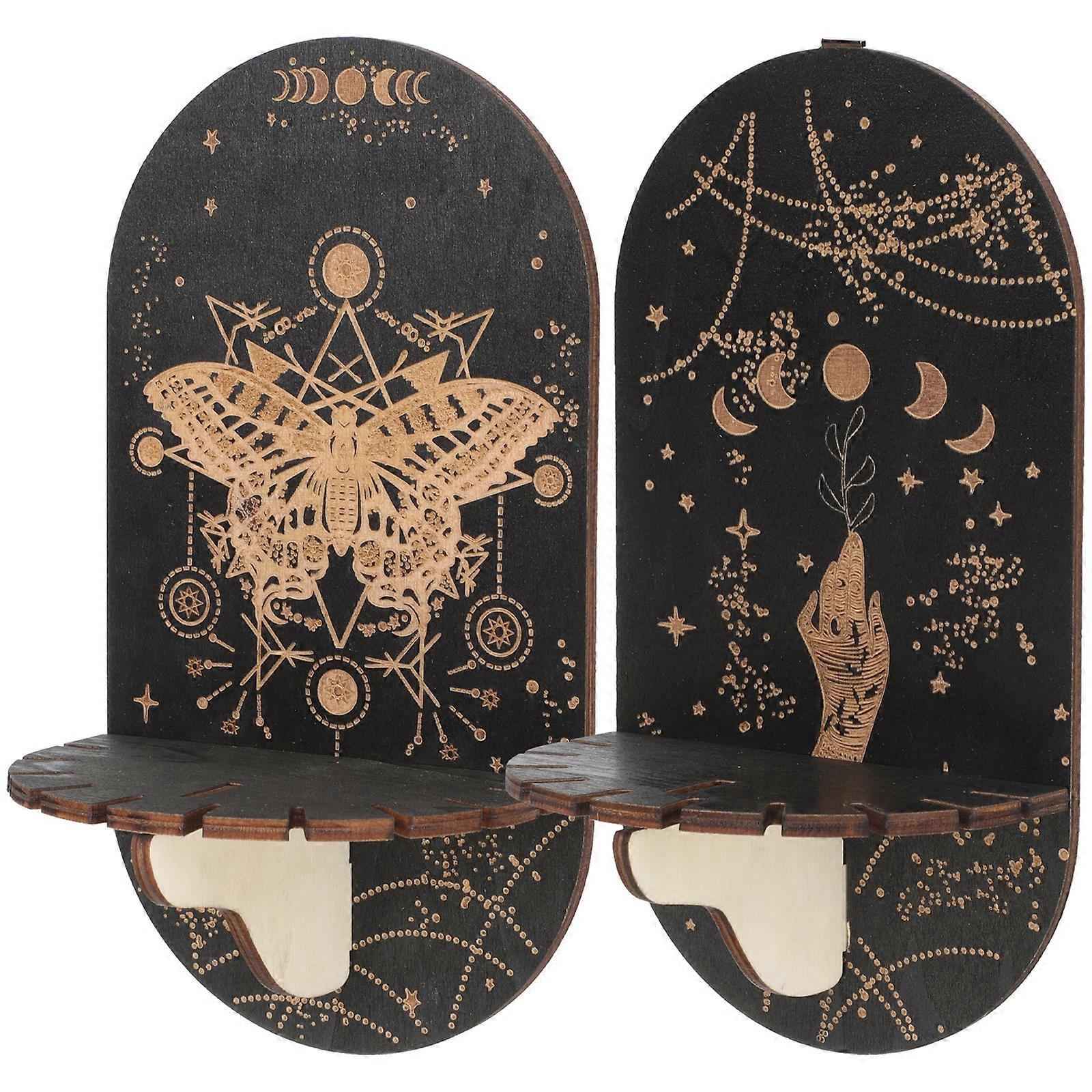 2pcs Delicate Wood Display Rack Bohemian Style Display Stand Black Crystal Rack Hanging Decorative Holder