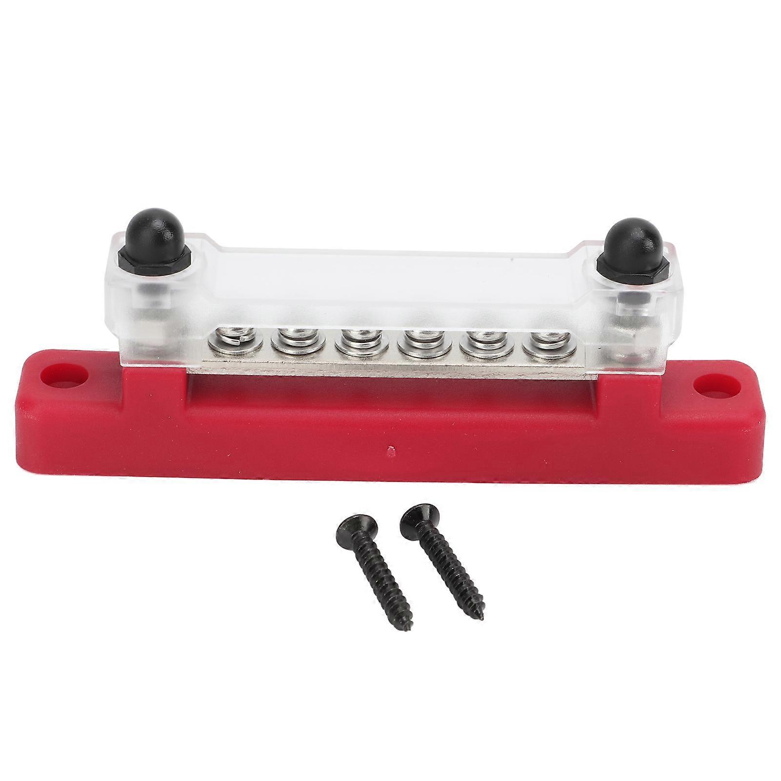 6 Terminal Distribution Block Bus Bar with PC Protection Cover M4 Screws M6 Binding Post for Cars Boats RVs Motorcycles E2U011