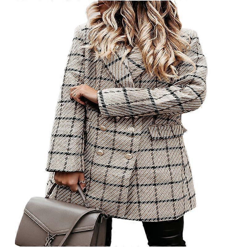 Höst- och vintermode Ytterkläder för kvinnor rutig lång kappa Tweed Coat för kvinnor Casual