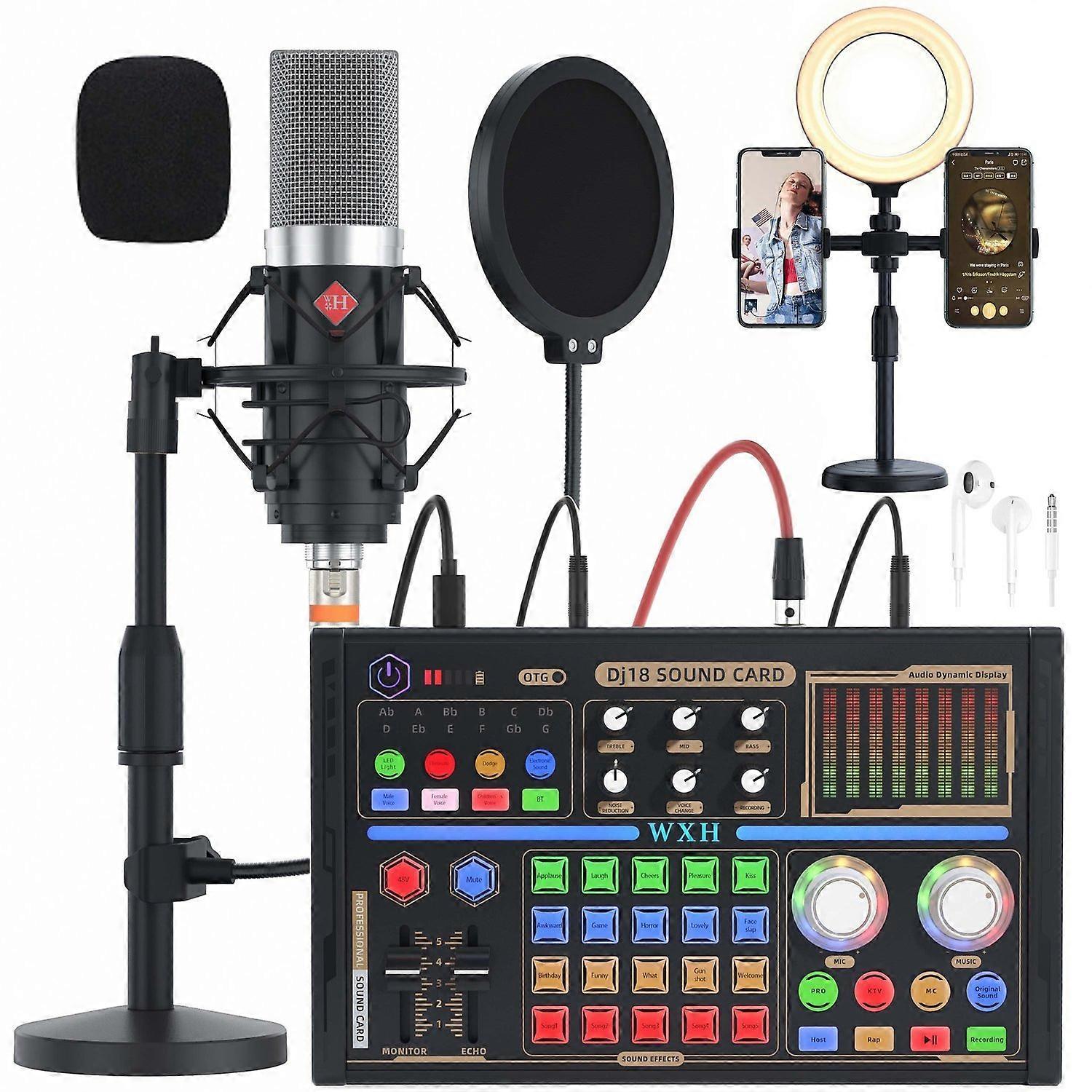 Professional tuning sound card set with microphone fill light live special recording set