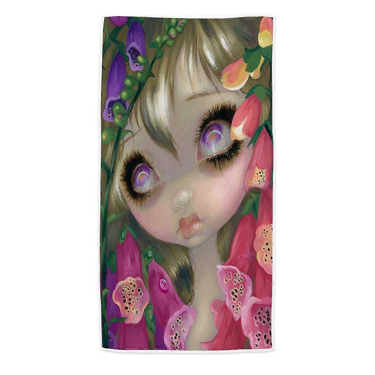 Poisonous Beauties Foxgloves Girl with Flowers Microfiber Beach Towel