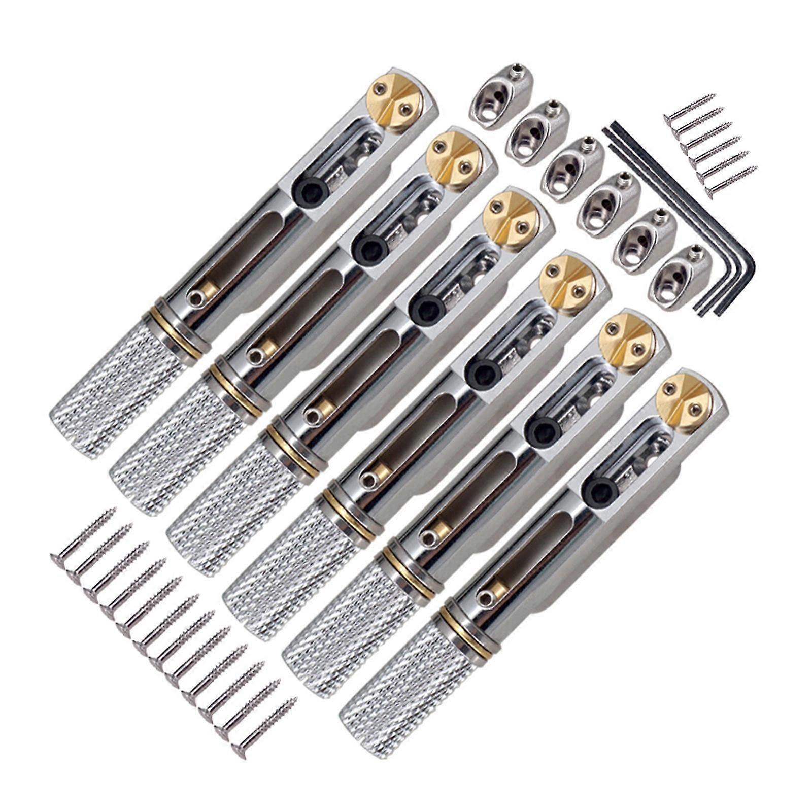 6 Strings Guitar Bridge Set with Nut and Wrench for Electric Guitar Upgrades Argent