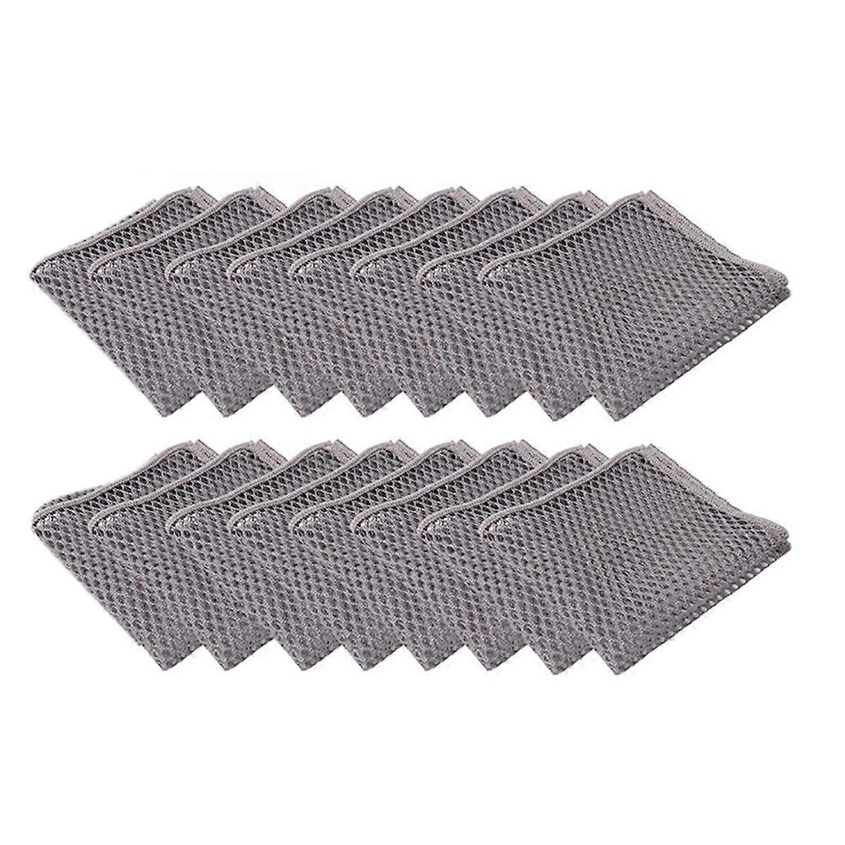 16PCS 3D Mesh Cleaning Cloth Multipurpose Mesh Dishwashing Rags for Wet and Dry Dish Washing Net Cloths with Mesh,Gray