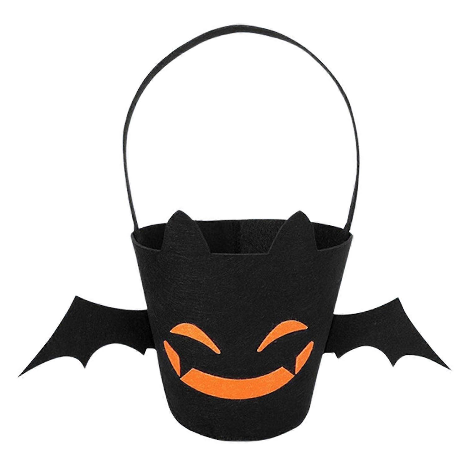 Halloween Candy Bag Bat Pattern Reusable Tote Bag Portable Trick or Treat Candy Bucket with Handle