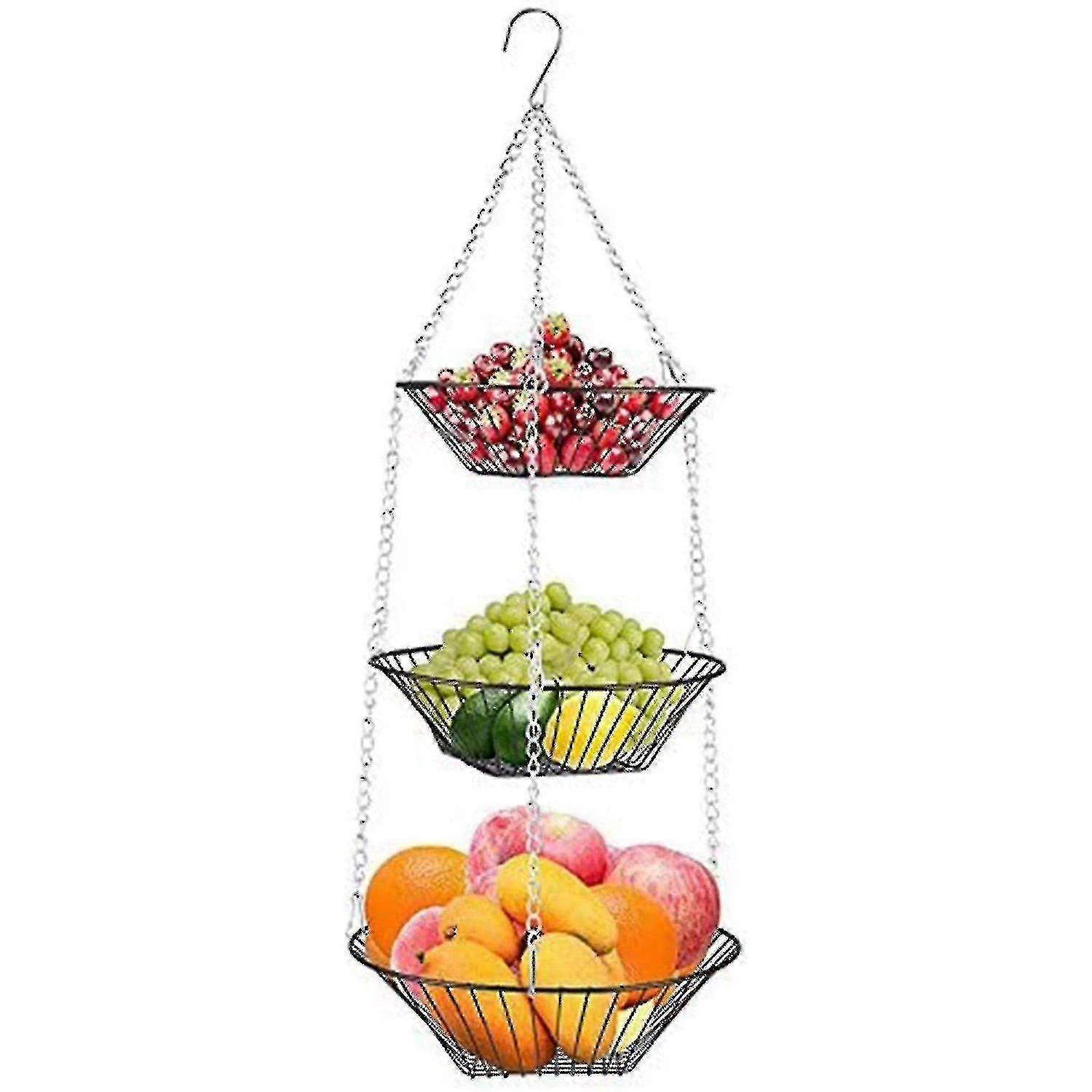 3-layer Hanging Fruit Basket Metal Vegetable Basket With Ceiling Hook Fruit Net DGZD