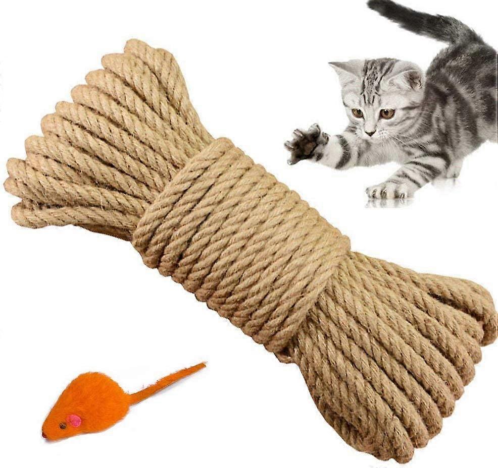 6mm Natural Sisal Rope Replacement Old Rope Accessory Ideal for replacing Cat Tree Poles, Mouse Toy Included