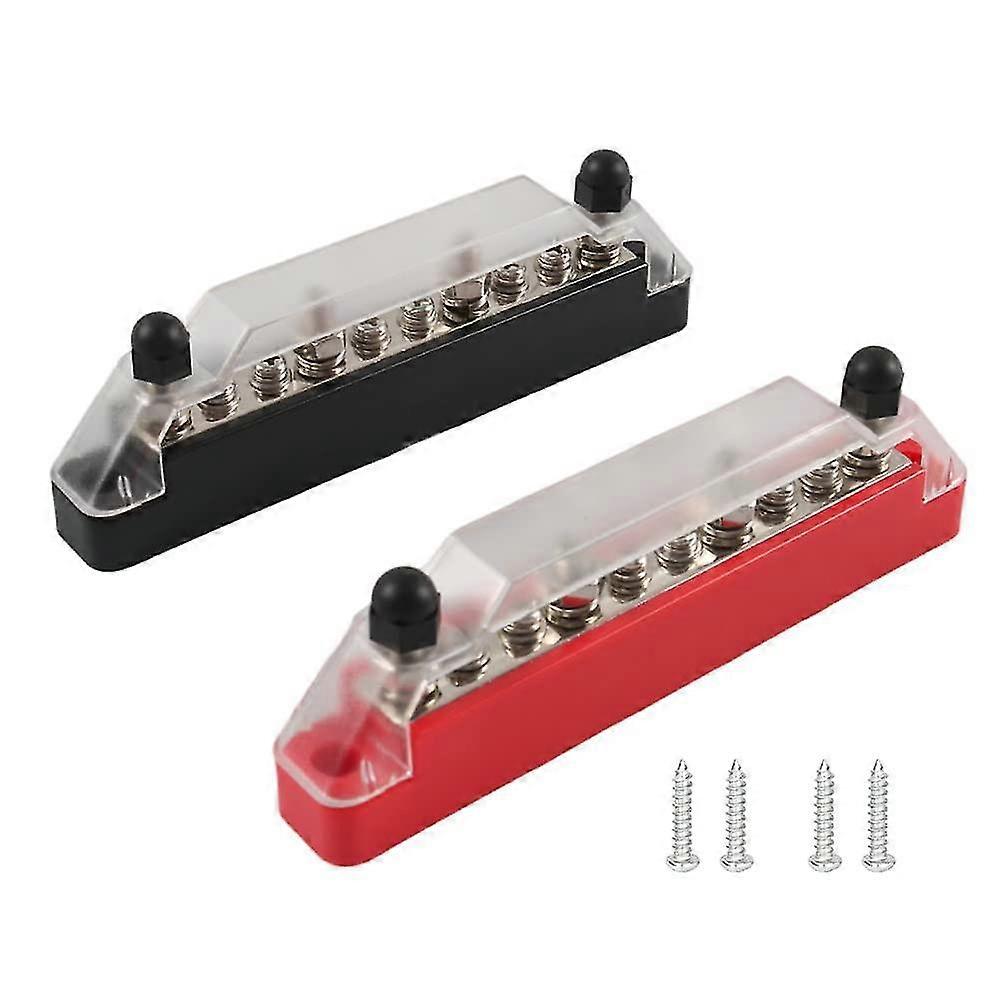 10 Terminals Bus Bar,150a Bus Bar Block With Cover,2pcs Battery Power Distribution Block 2 X M6 Car Terminal Block Studs 6 X M4 Terminal Screws For Ca