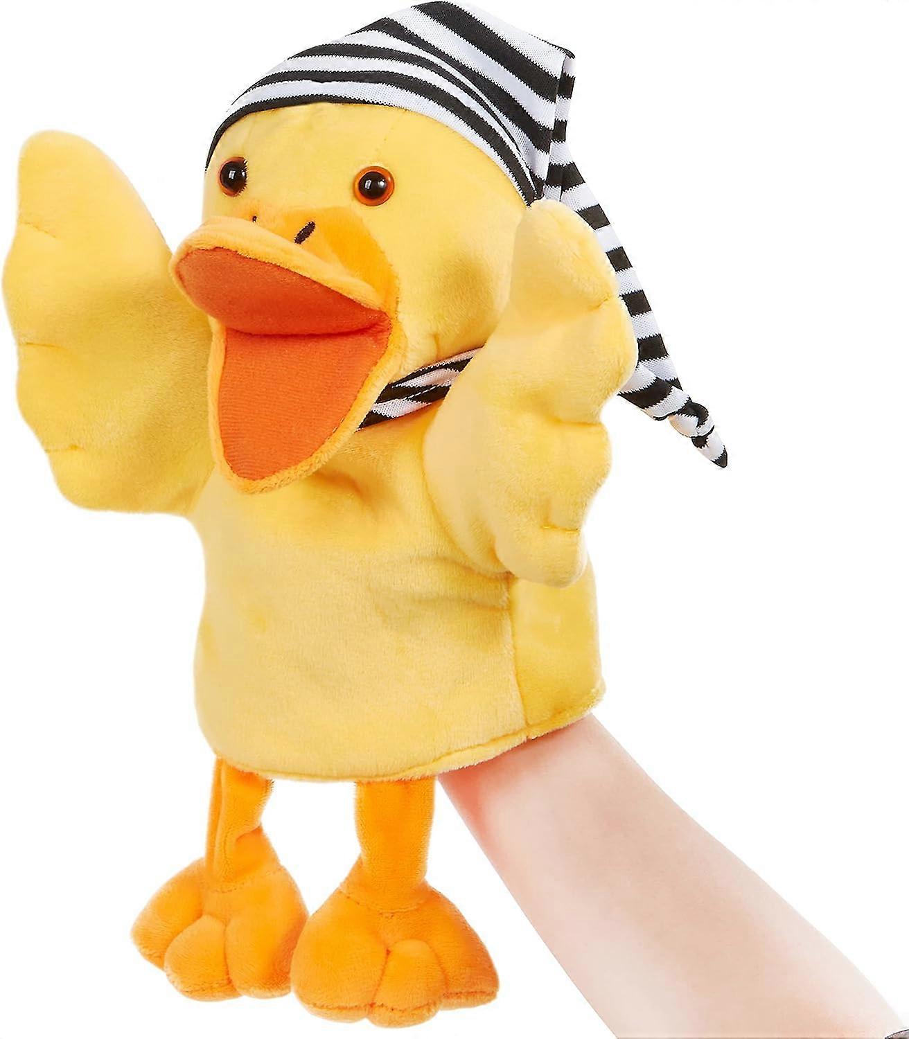 Duck Hand Puppet Vivid Plush Interactive Toy Yellow Hand Puppet with Movable Mouth- Hand Puppets for Kids All Ages, 12.5inches. (Duck)